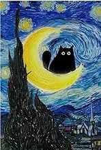 Paint by Numbers for Adults, Canvas DIY Acrylic Adult Paint by Number Kits Paintworks Starry Night Cat Artwork Wthout Frame, 16x20 Inch
