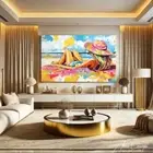 Colorful Beach Canvas Abstract Women Wall Art Print Design Home Decor Living