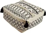 MOCOFO Unstuffed Tufted Bohemian Pouf Cover with Tassels Leisure Creative Sofa Stool Modern Textured Home Decor Pouf for Bedroom Living Room (Black, 16x16x6)