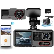 3 Channel Dash Cam Front And Rear With 32GB Card Built In WiFi Reversing Camera