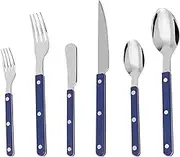 6Pcs Stainless Steel Flatware Set with Rivets Silverware Utensils Cutlery Set with Steak Knife Fork and Spoon for Home Kitchen(Blue)