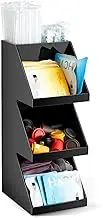 Maxcheck Flatware and Condiment Organizer 7.28 x 5.91 x 15.55 Inch 3 Tier Utensil and Condiment Dispenser with 5 Compartment Open Pocket Condiment Holder for Coffee Tea Kitchen Restaurant, Black