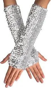[Generic] Sequins Long Gloves Sparkly Fingerless Gloves Ealstic Gloves Rave Party Fashion Gloves for Women and Girls