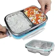 800ML Lunch Box,Bento Lunch Box with 2 Compartments,304 Stainless Steel Bento Lunch Box,Leak-Proof Lunch Box,for Steaming Food,Heating On Induction Cookers,Keeping Fresh in The Refrigerator