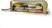 [JFANexplore] Clear Makeup Brush Storage Case, Travel Cosmetic Organizer with Zipper, Gold, Modern