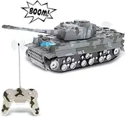 Mozlly Remote Control Tank with Lights & Sound Effects - Military RC Car Toy with Rotating Turret and Battle Sounds, Cool Kids Gift of Realistic RC Tank for Indoor & Outdoor Pretend Play - Colors Vary