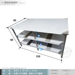 免運✔️客製90X150CM三層圓角430不鏽鋼桌 料理桌 工作桌 工作台 流理台【602604040-410】HB