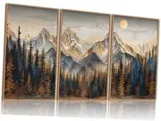 Wood Mountain Framed Canvas Wall Art Set, Pine Trees Wall Painting, Ridge