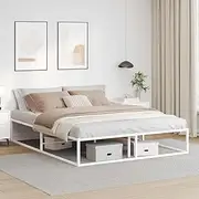 vidaXL Metal Bed Frame - Queen Size 153x203 cm - White Powder-Coated Slatted Base Bedroom Furniture