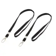 Work Card Nylon Neck String Hook Hanging Cord Keys Lanyard Holder Black 2pcs