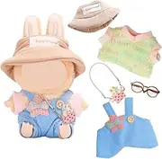 3 Pcs Clothes and Accessories Compatible with Labubu 17 cm Plush Dolls Include Overall T-shirt Hat Glasses Bunny Pendant Premium Stylish Doll Clothes Replacement Present for Girls (NO Doll) Colorful