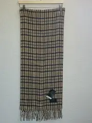 Crest Polo Club Mens Scarf Brown/Tan Plaid Lambswool Blend Fringe