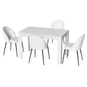 Dining Table and 4 Chairs Set White Sherpa
