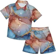 [Caihoyu] Little & Big Boy's Short Sleeve Button Down Tops + Shorts Set Toddler Boy Clothes Summer Clothing