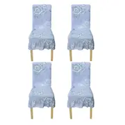 4Pcs Ruffled Stretch Dining Chair Covers -Blue
