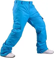 QIULAO Men's Camo Ski Trousers, Waterproof Windproof Snow Trousers, Thick Warm Tactical Trousers, Winter Outdoor Camping Mountaineering Pants (Color : Blue, Size : Small)