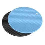 Silicone Trivet Mats 2pcs, Round honey-comb Drying Mat - Light Blue, Black