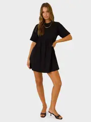 Womens Short Sleeve Cotton Mini Dress