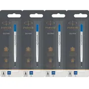 Parker 4 Pack Quink Flow Pen Refill Rollerball Medium Nib (Blue)