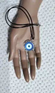 NEW Vintage Style Evil Eye Protection pendant leather cord Necklace Silver tone
