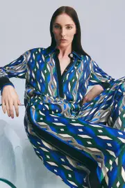 Amelia Graham Printed Viscose Satin Tie Waist Blouse