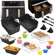 Hot Air Fryer Accessories for Russell Hobbs 2 Chambers 9L AirFryer - 17 Pieces Airfryer Silicone Casserole Dish Accessory Set for Russell Hobbs 2 Compartments 9L, Cosori Dual Zone 8.5 L, Ninja Foodi