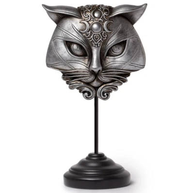 Alchemy Gothic Silver Sacred Cat Masque Ornament Resin Mask Steel Decor V132 NIB
