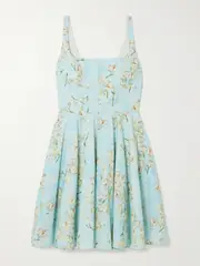 [Emilia Wickstead] Emilia Wickstead - Mini Mona Floral-print Cotton-poplin Mini Dress - Blue - UK 8 UK 8 Blue