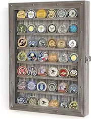 Military Challenge Coin Display Case Holder, 13x17.5 inches Large Cabinet Wall Mount - MK614A (Rustic Wood)