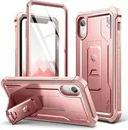 Dexnor Case for iPhone XR 360 Full Body Heavy Duty Rugged Shockproof Military Drop Tested Protective Cover Built in Screen Protector and Kickstand for iPhone XR-Rose Gold