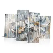4 Panel Blossom Flowers Canvas Art Wall Pictures Abstract Floral Prints