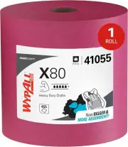 WypAll PowerClean X80 Heavy Duty Wipes – Jumbo Roll, 455 Red Towels (41055)