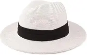[JunHa] Women Men Foldable Straw Hat Wide Brim Fedora Sun Beach Hat Panama Hat Soft Felt Hat White