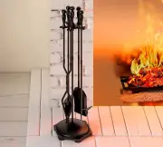 Fireplace Tools Set 5 Pieces Wrought Iron Fire Tool Set for Outdoor/Indoor Firep