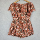 ISHKA Jumpsuit Playsuit Womens Large Rust Floral Strapless Boho Hippie Festival