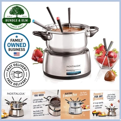 6-Cup Electric Fondue Pot Set for Cheese Chocolate 6 Color-Coded Forks