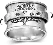 Tree of Life Spinner Ring for Women Girls Men Anti Anxiety Fidget Rotate Freely