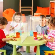 Sneeze Guard 30" x 24" Acrylic Plexiglass Shield 4-Person Freestanding Partition