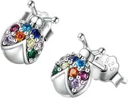 [OATIPHO] 1 Pair Ladybug Earrings Sparkling Zircon Studs Ear Jewelry Fashion Accessory