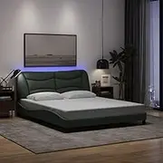 Bed Furniture Bed Frame with LED Without Mattress Black 152x203 cm Queen Fabric