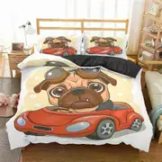 v320 Bed Sheets Cute Animal Bedding Set Cartoon Pug Dog Duvet Cover Sets Kids Comforter Cover Queen King Twin Single Size Polyester Quilt Cover 3-Piec
