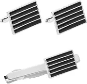 [JYHLSHBA] 1 Pair Of Black Striped Cufflinks Tie Clip Men'S French Shirt Cufflinks Tie Clip Set