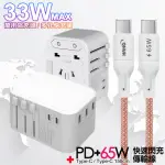 【CITY】萬用轉接頭PD快充33W急速充電器-白+高密編織線TYPE-C TO TYPE-C充電線-150CM