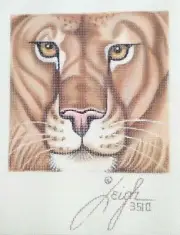 LEIGH needlepoint HP handpaint canvas LION 3510 Coaster face 5.5"x5.5" 18mesh