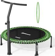 'BCAN 500/560 LBS Soft Land Mini Trampoline, 40''/48'' Fitness Trampoline, Bungees, T Shape Adjustable Foam Handle, Stable, Quiet Exercise Rebounder for Kids Adults Indoor/Garden Workout'