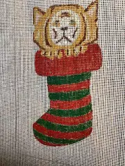 New Hand Painted Needlepoint canvas- Christmas Cat