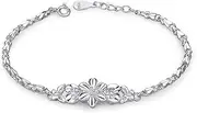 [Generic] Fashion Silver Sterling Cuff Bangle Chain Bracelets,Ladies 925 Sterling Silver Bracelet Hand Carve Peony Silver Bracelet AdjustableSilver Jewellery Gifts