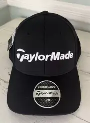 NWT Taylor Made Performance Golf Hat Cap Black White Flex Fit L/XL