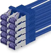 Cat.7 Network Cable 5 m - Blue - Pack of 10 - Cat7 Patch Cable (SFTP/PIMF/LSZH) Raw Cable 10 Gb/s with Rj 45 Connector Cat.6a - 10 x 5 m Blue