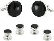 [JYHLSHBA] Cufflinks For Men 1 Pair Of Men'S Tuxedo Cufflinks Collar Studs Six-Piece Black Round French Cufflinks